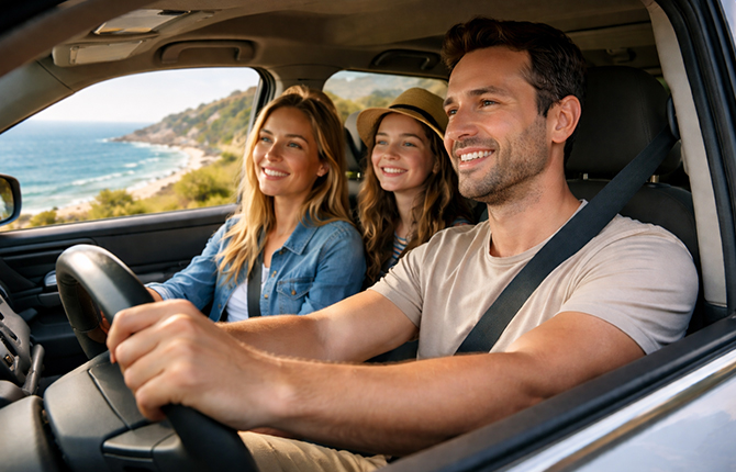 Family road trip with a rented car